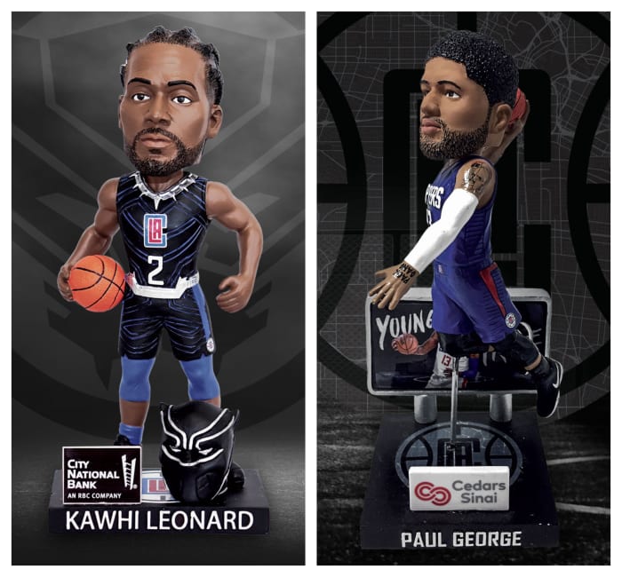 The Clippers will give out 10,000 Leonard bobbleheads against Miami Feb. 5 and 10,000 George bobbleheads against Philadelphia Mar. 1.